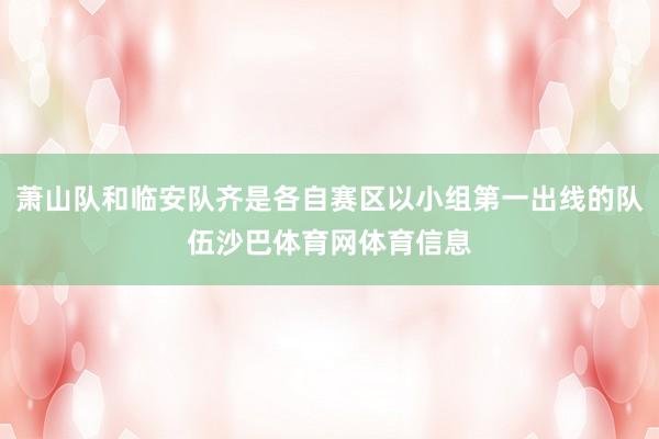 萧山队和临安队齐是各自赛区以小组第一出线的队伍沙巴体育网体育信息